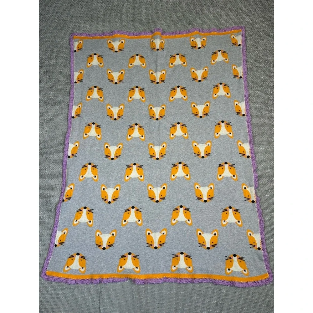 By Anthropologie Knit Baby Blanket Fox‎ Print 42x33